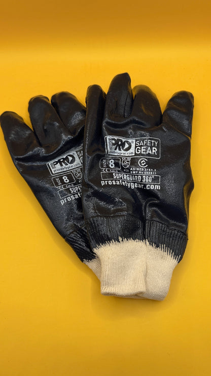Pro Safety Gear Superguard 360 Black Work Gloves Size 8