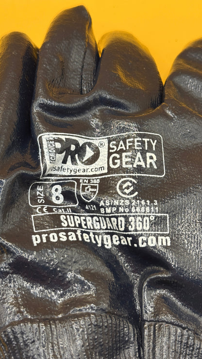 Pro Safety Gear Superguard 360 Black Work Gloves Size 8