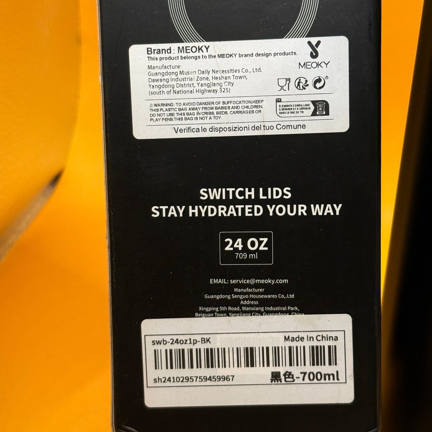 Meoky Insulated Water Bottle Black 24 oz