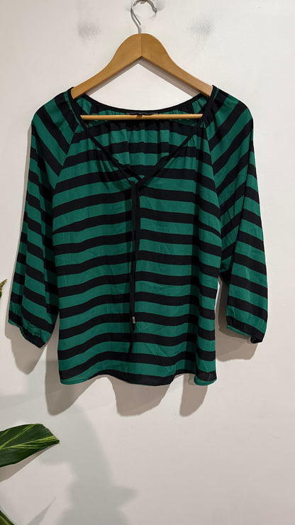 Oliver Black Size 12 Striped Tie Front Top