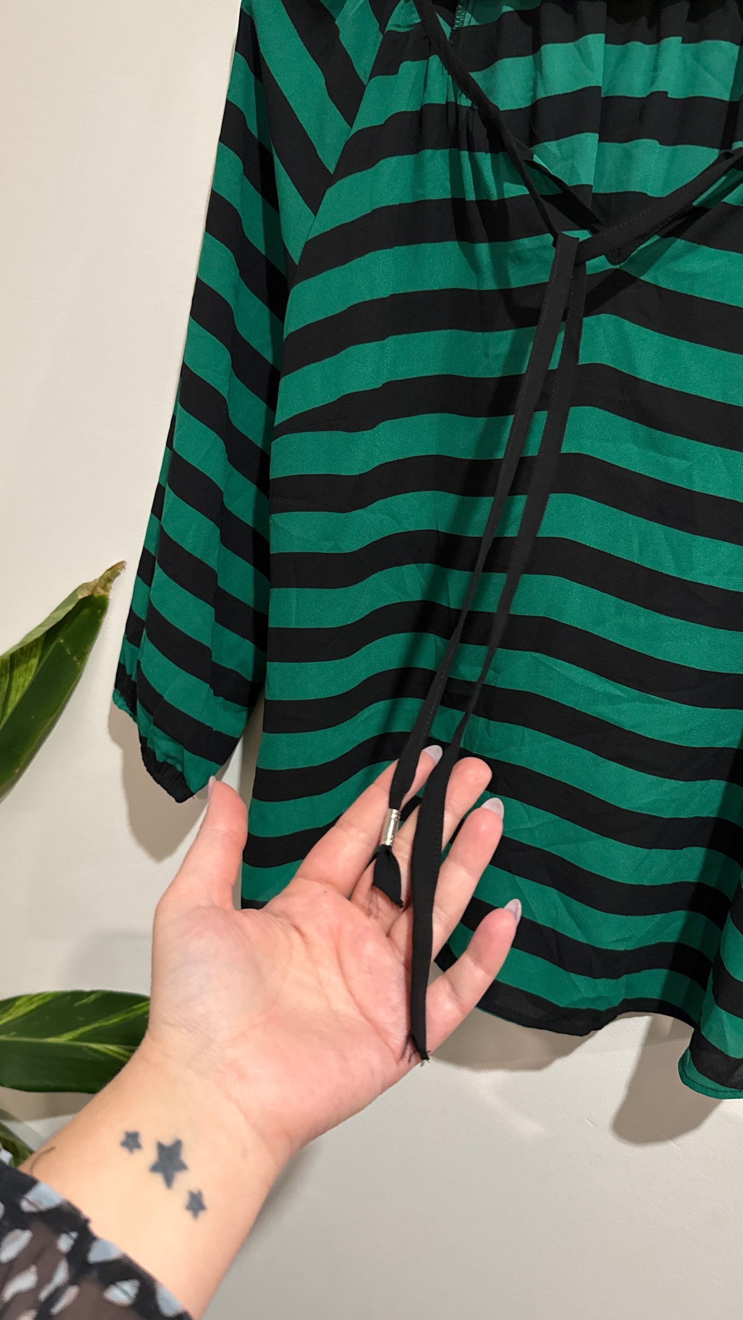 Oliver Black Size 12 Striped Tie Front Top