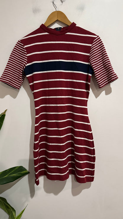Blued Size L | U/Arm to U/Arm 45cm Striped Mock Neck Dress