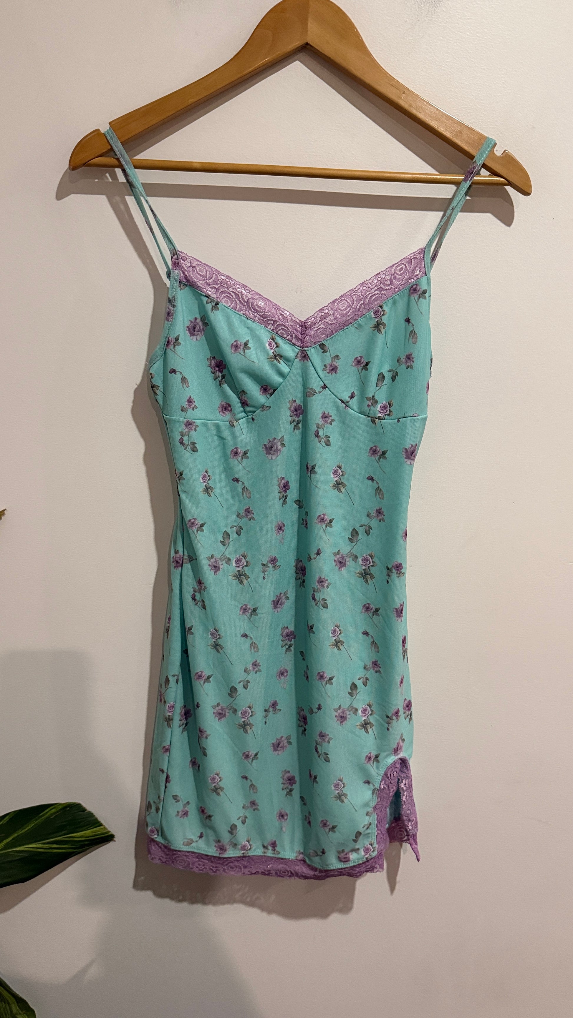 SHEIN Size S Floral Print Lace Trim Slip Dress