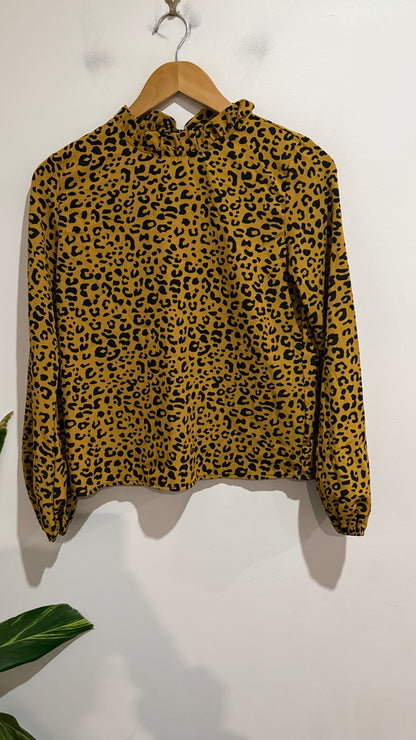 SHEIN Size XS Leopard Print Frill Collar Top