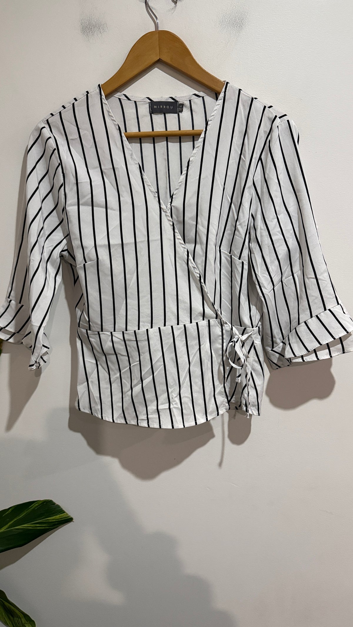 Mirrou Size 14 Pinstripe Wrap Top