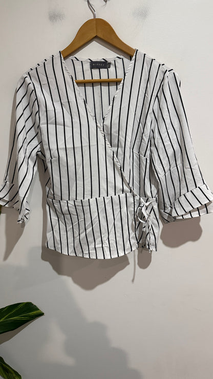 Mirrou Size 14 Pinstripe Wrap Top
