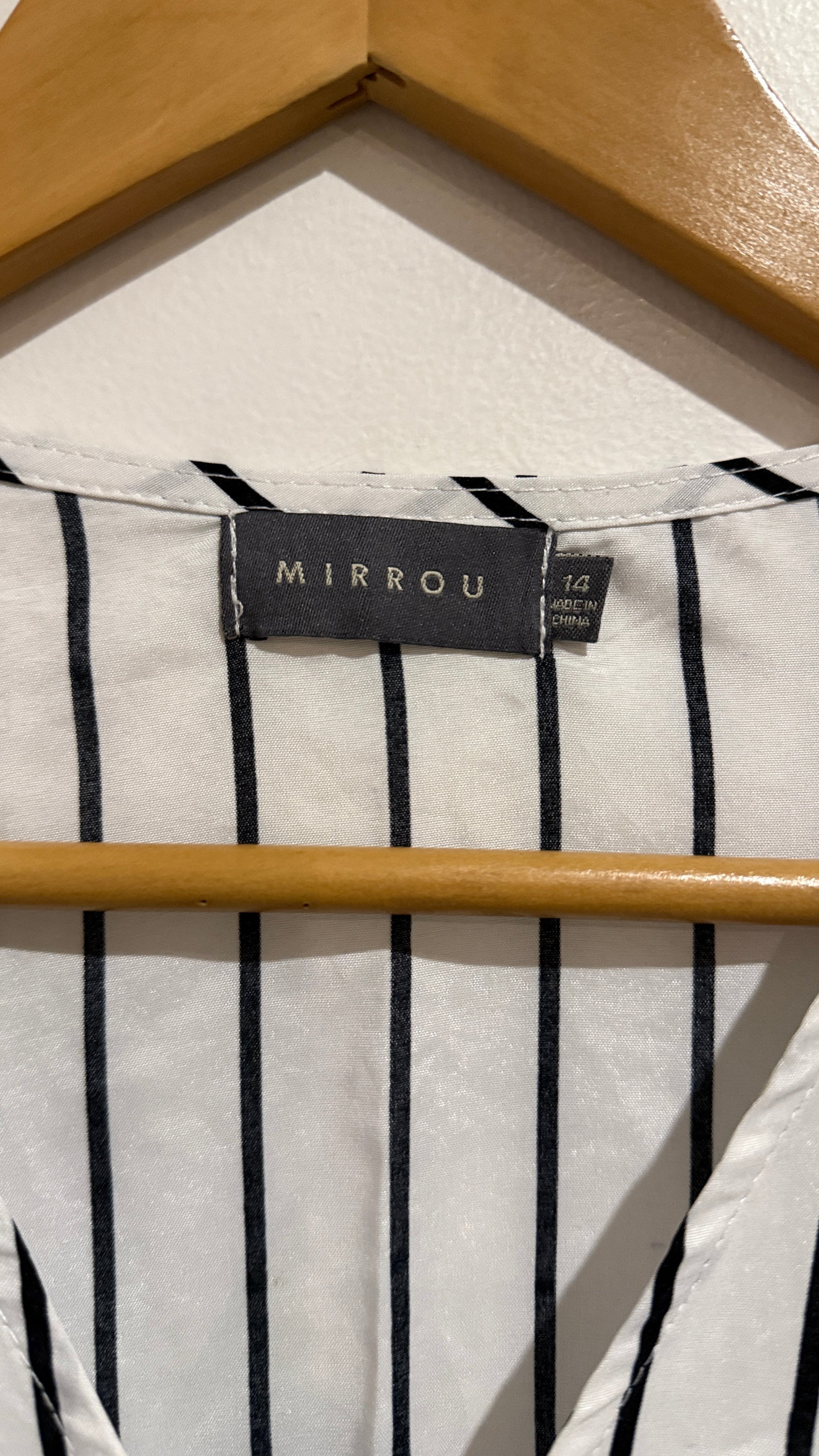 Mirrou Size 14 Pinstripe Wrap Top