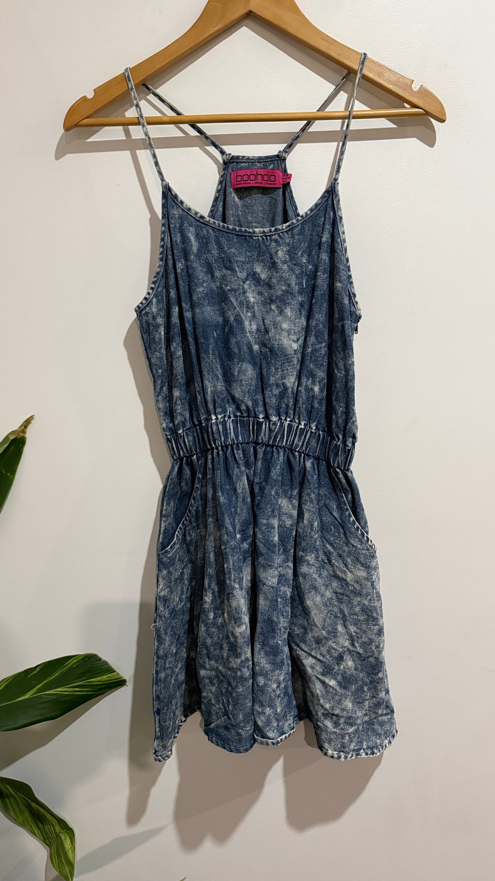 Boohoo Size UK 8 Acid Wash Denim Playsuit