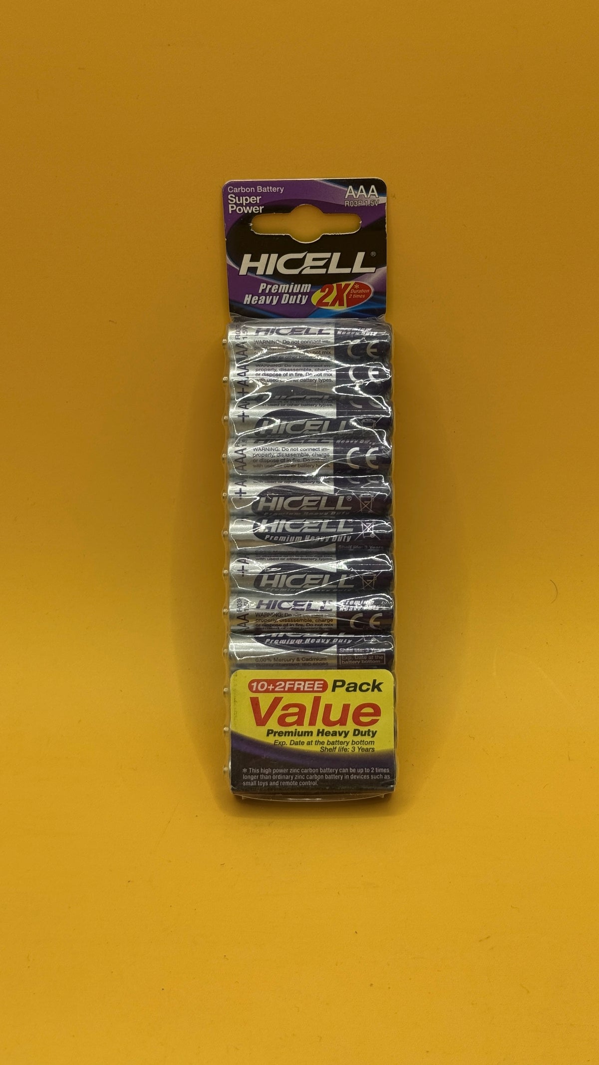 Hicell Premium Heavy Duty AAA Batteries 12 Pack