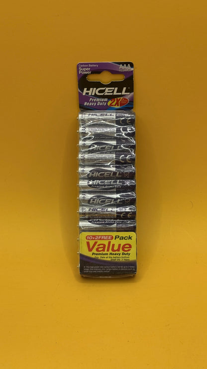 Hicell Premium Heavy Duty AAA Batteries 12 Pack