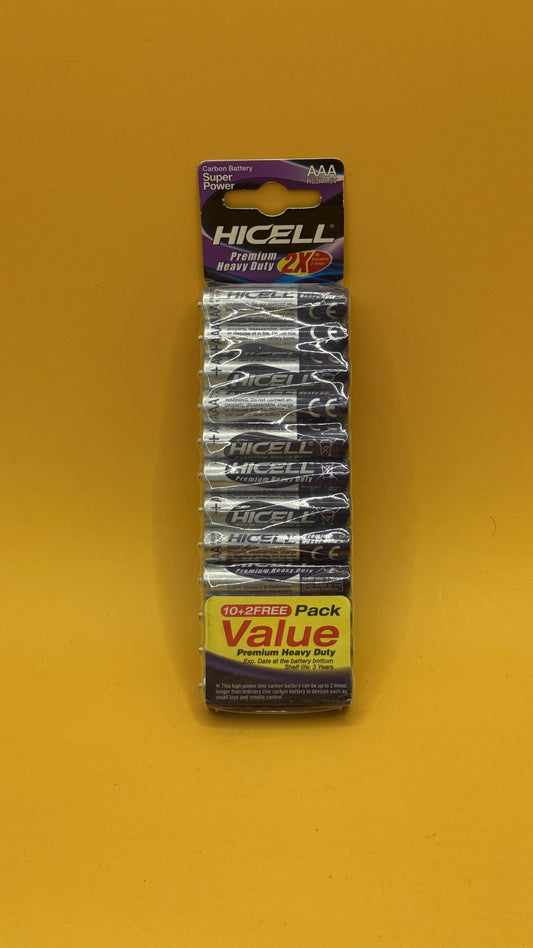 Hicell Premium Heavy Duty AAA Batteries 12 Pack