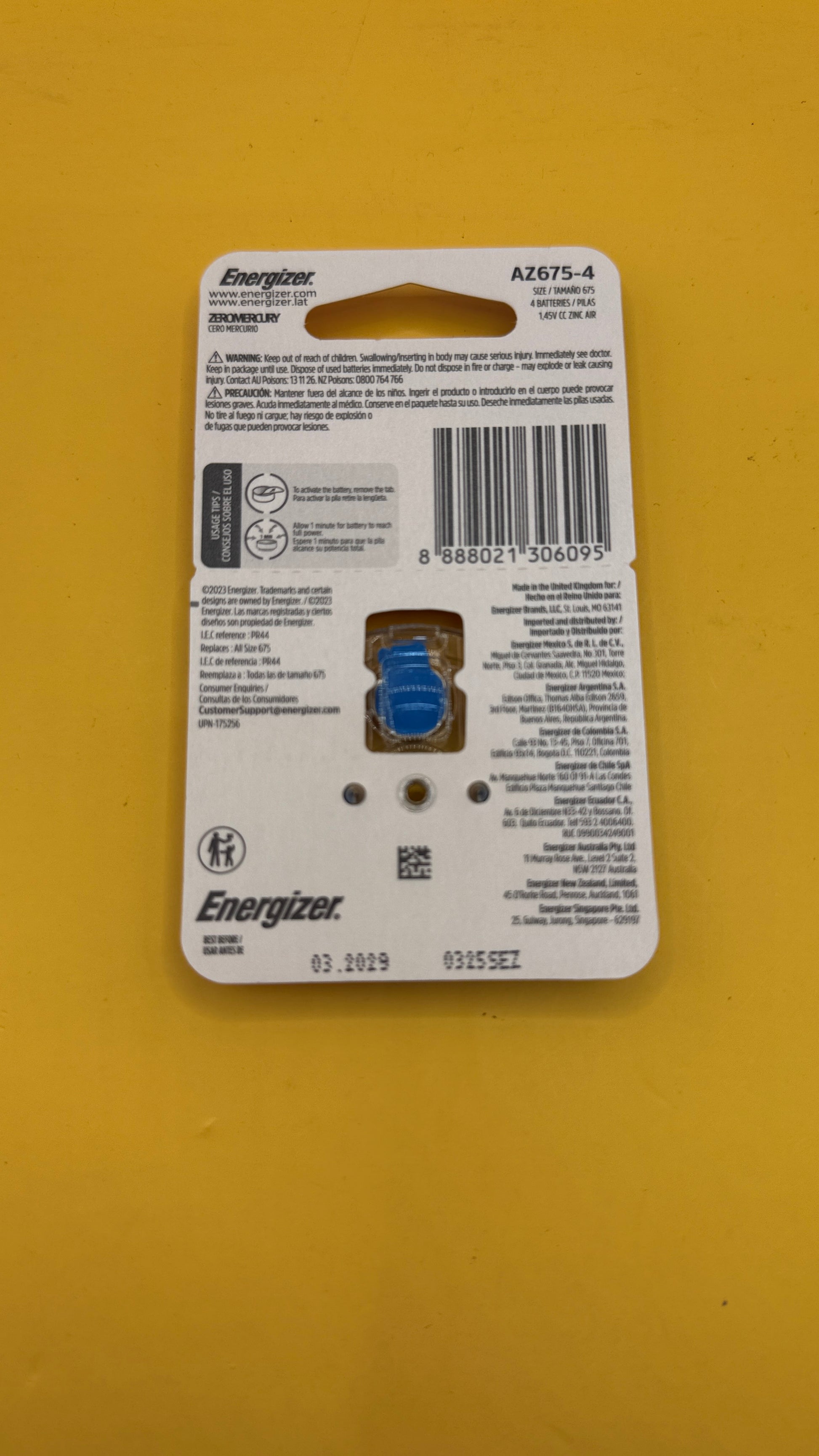 Energizer 675 Zinc-Air Hearing Aid Batteries 4 Pack