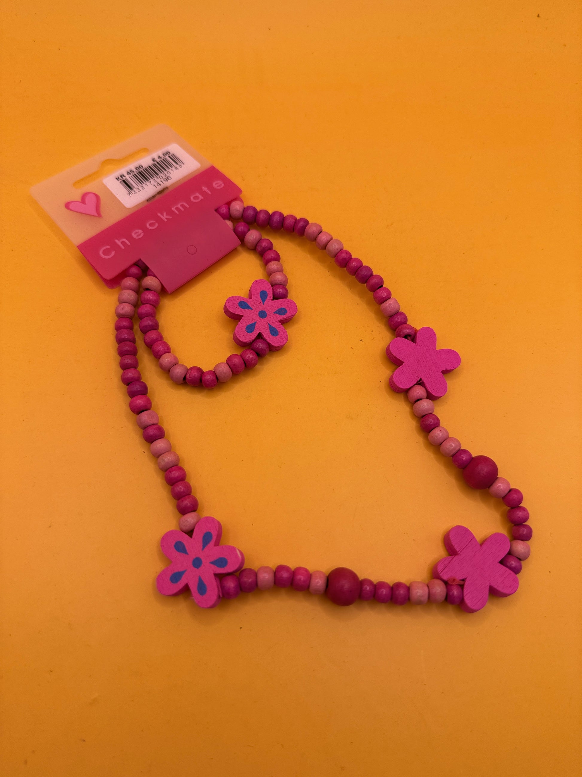 Girls Pink Wooden Flower Necklace and Bracelet Set
