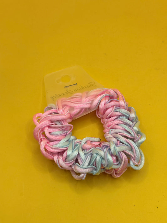 Beaded Hair Scrunchie - Pink, Aqua & White