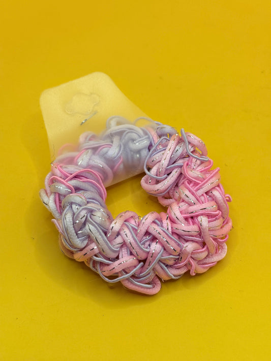 Beaded Hair Scrunchie - Pink, Lilac & White