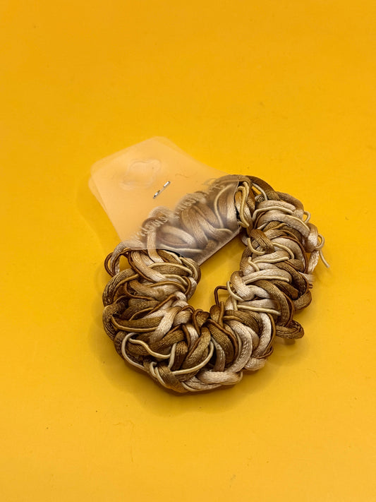 Beaded Hair Scrunchie - Tan, Cream & Brown
