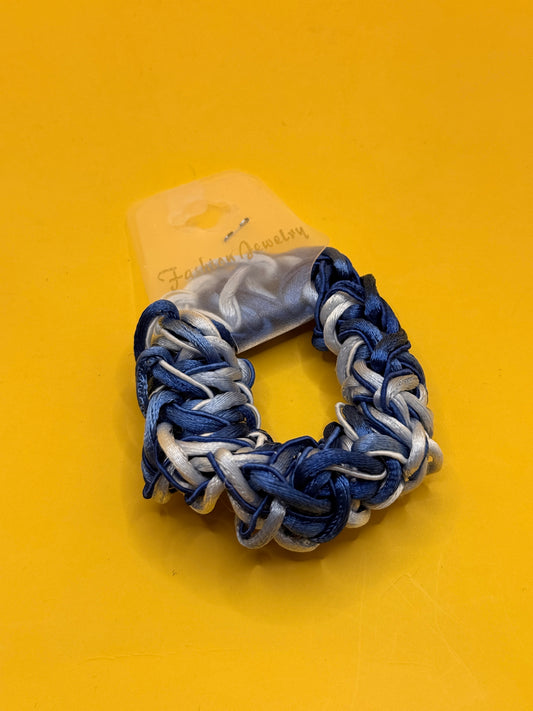 Beaded Hair Scrunchie - Blue & White