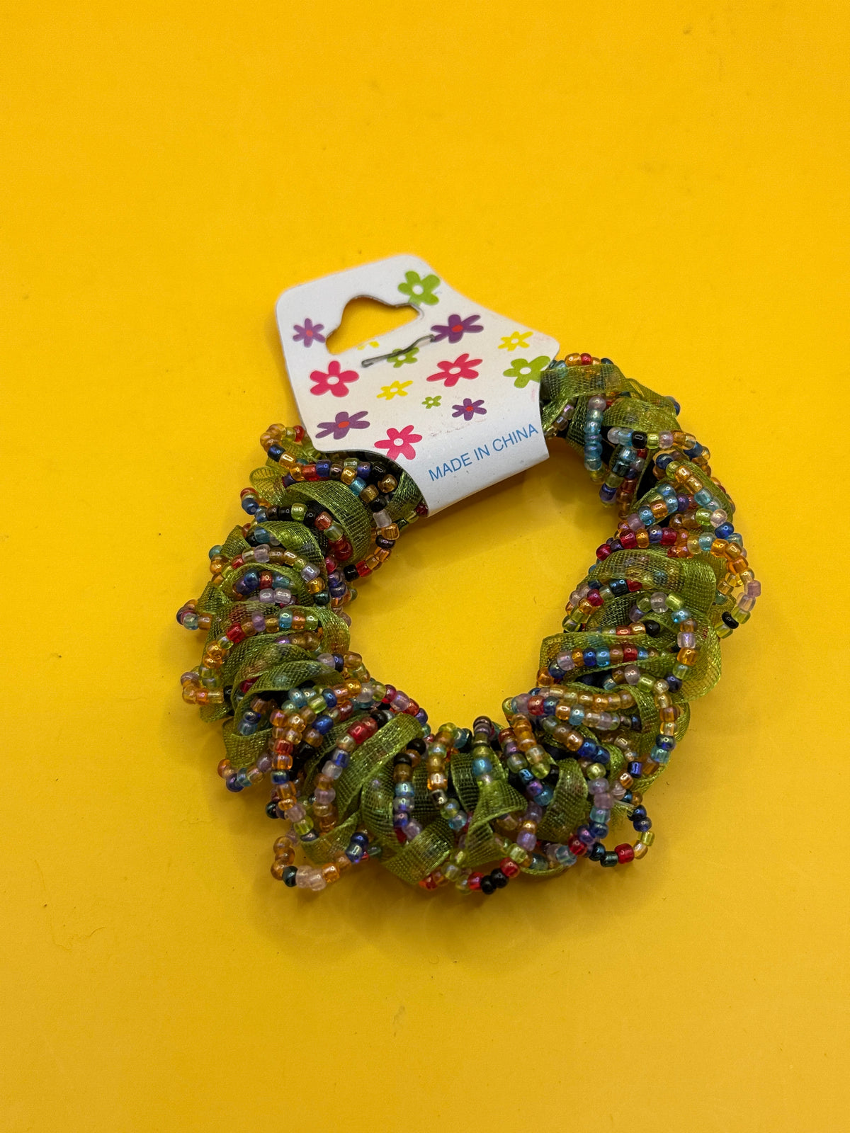 Beaded Hair Scrunchie - Green Multicolour