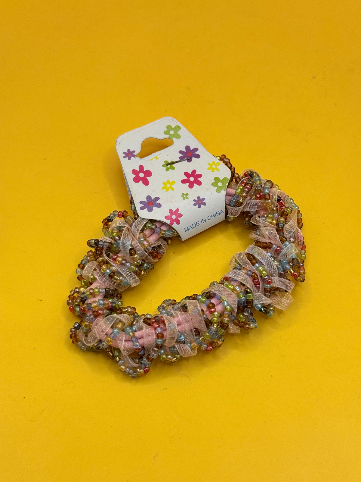 Beaded Hair Scrunchie - Pale Pink Multicolour