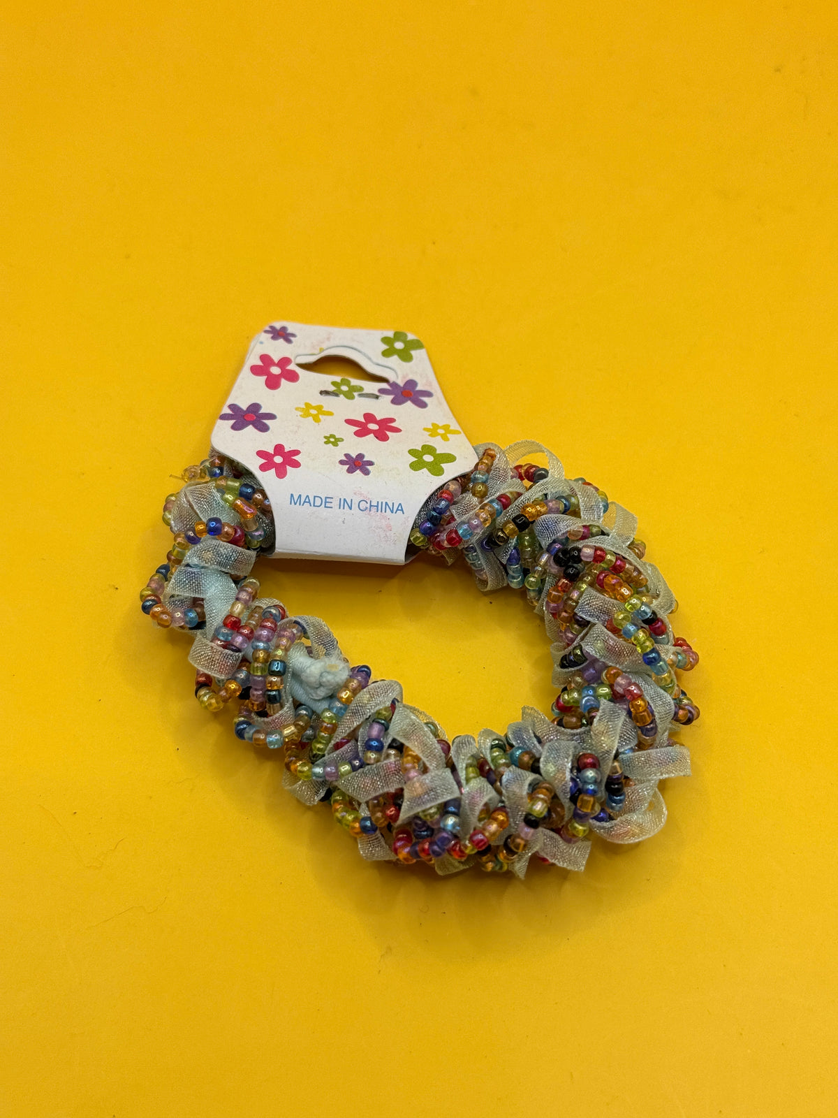 Beaded Hair Scrunchie - Grey, Silver & Multicolour