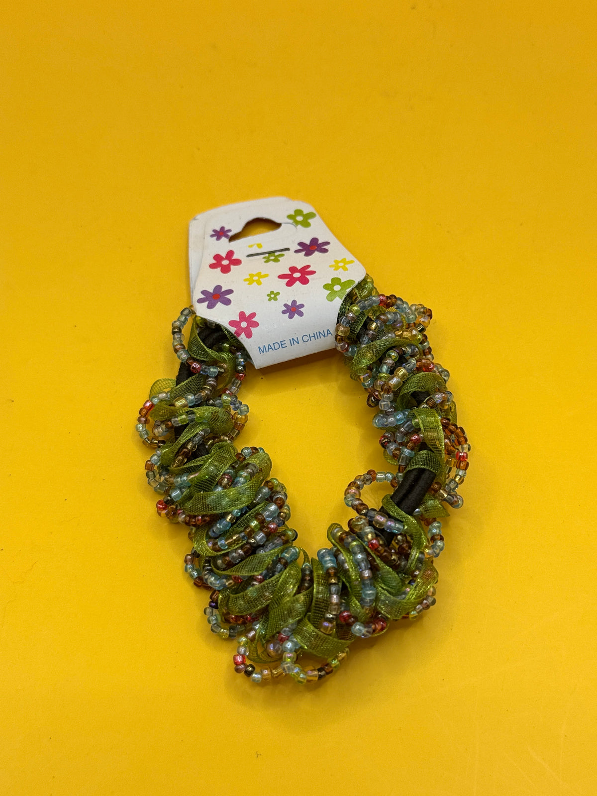 Beaded Hair Scrunchie - Olive Multicolour