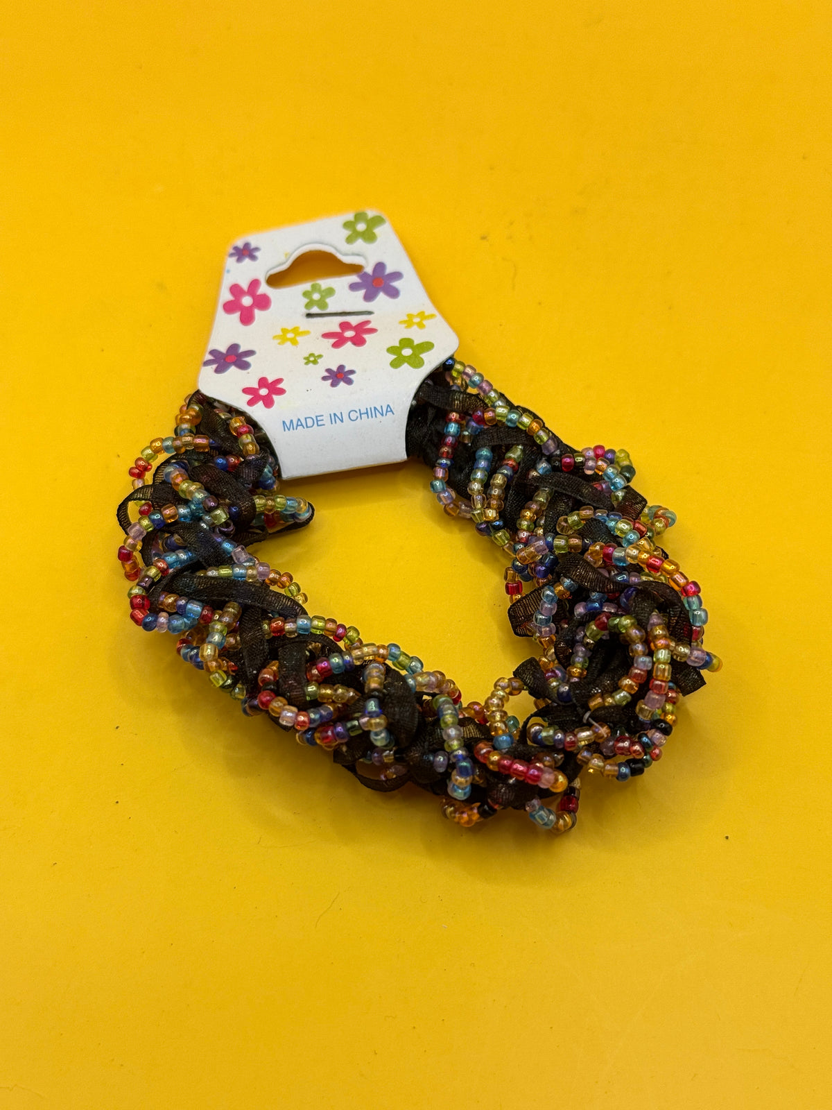 Beaded Hair Scrunchie - Black Multicolour