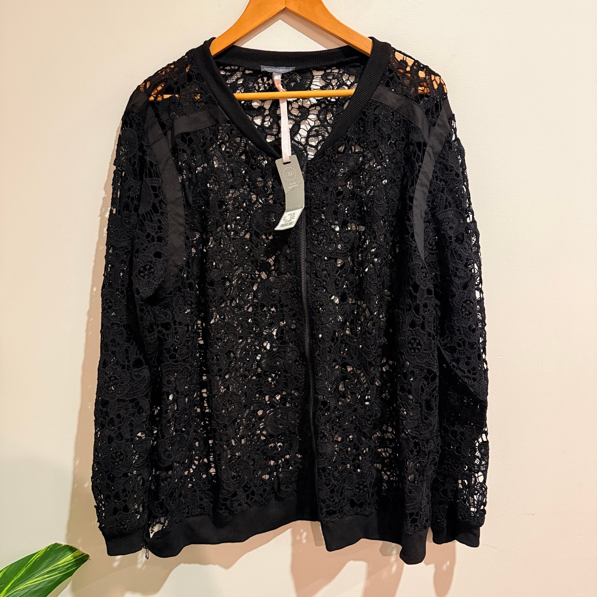 Coco & Belle Black Lace Bomber Jacket Size 2XL