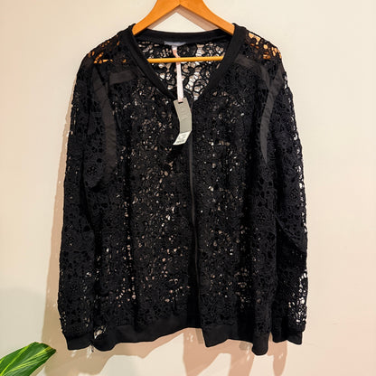Coco & Belle Black Lace Bomber Jacket Size 2XL