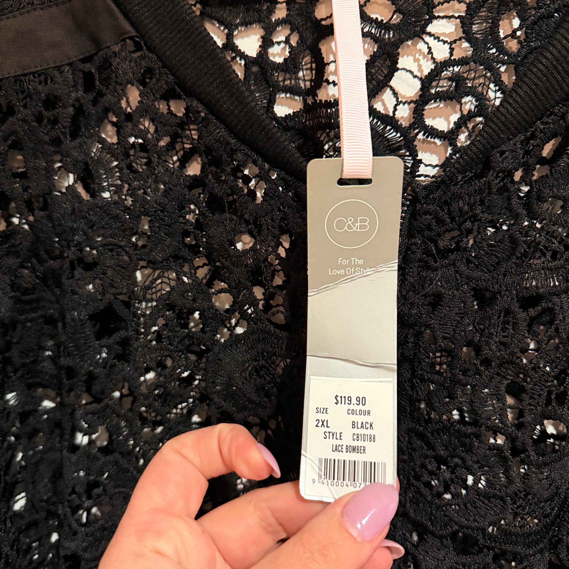 Coco & Belle Black Lace Bomber Jacket Size 2XL