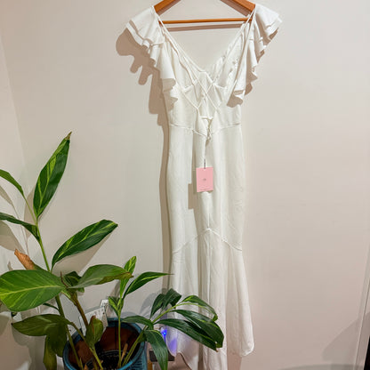 Hello Molly White Ruffle Maxi Dress Size 12