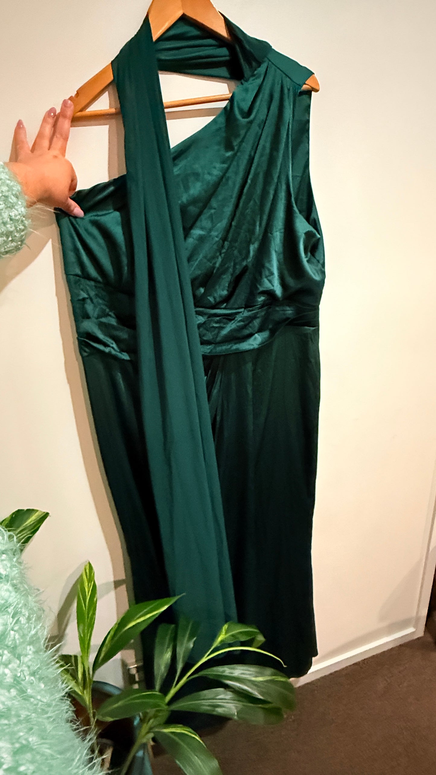 SHEIN Belle Emerald Satin Maxi Dress Size 4XL
