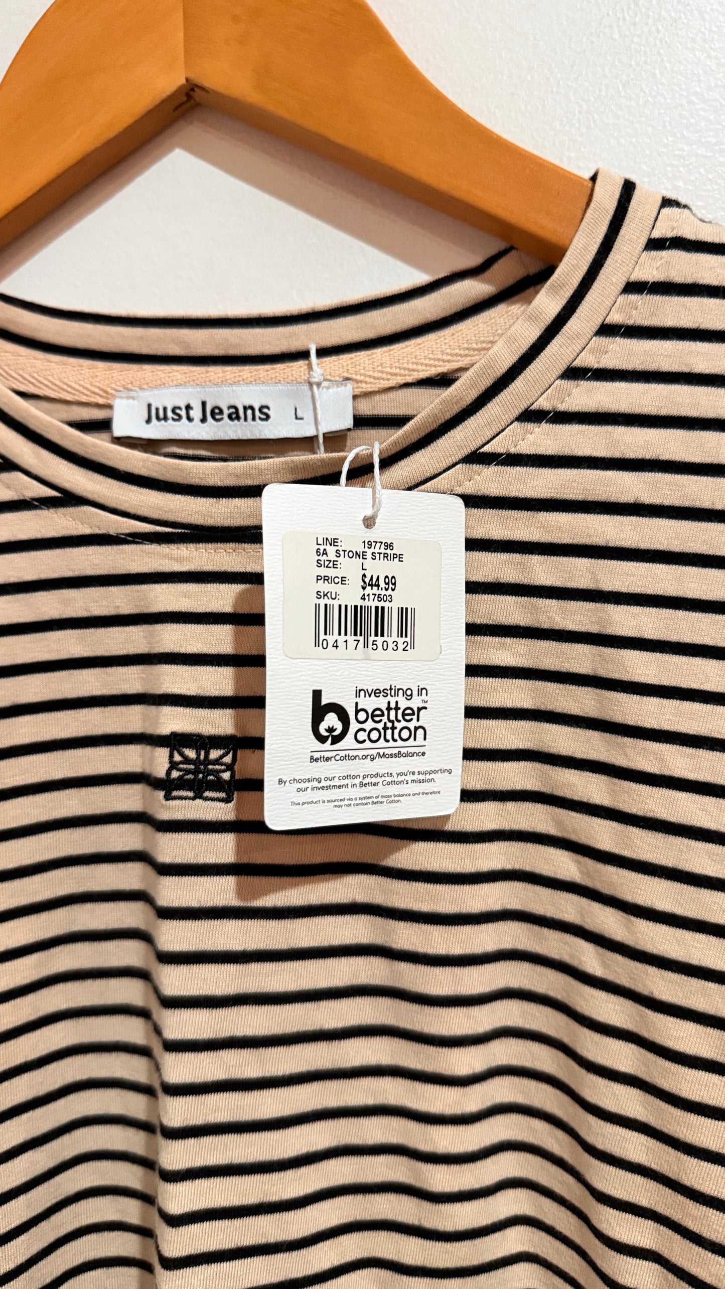 Just Jeans Stone Stripe Long Sleeve Top Size L