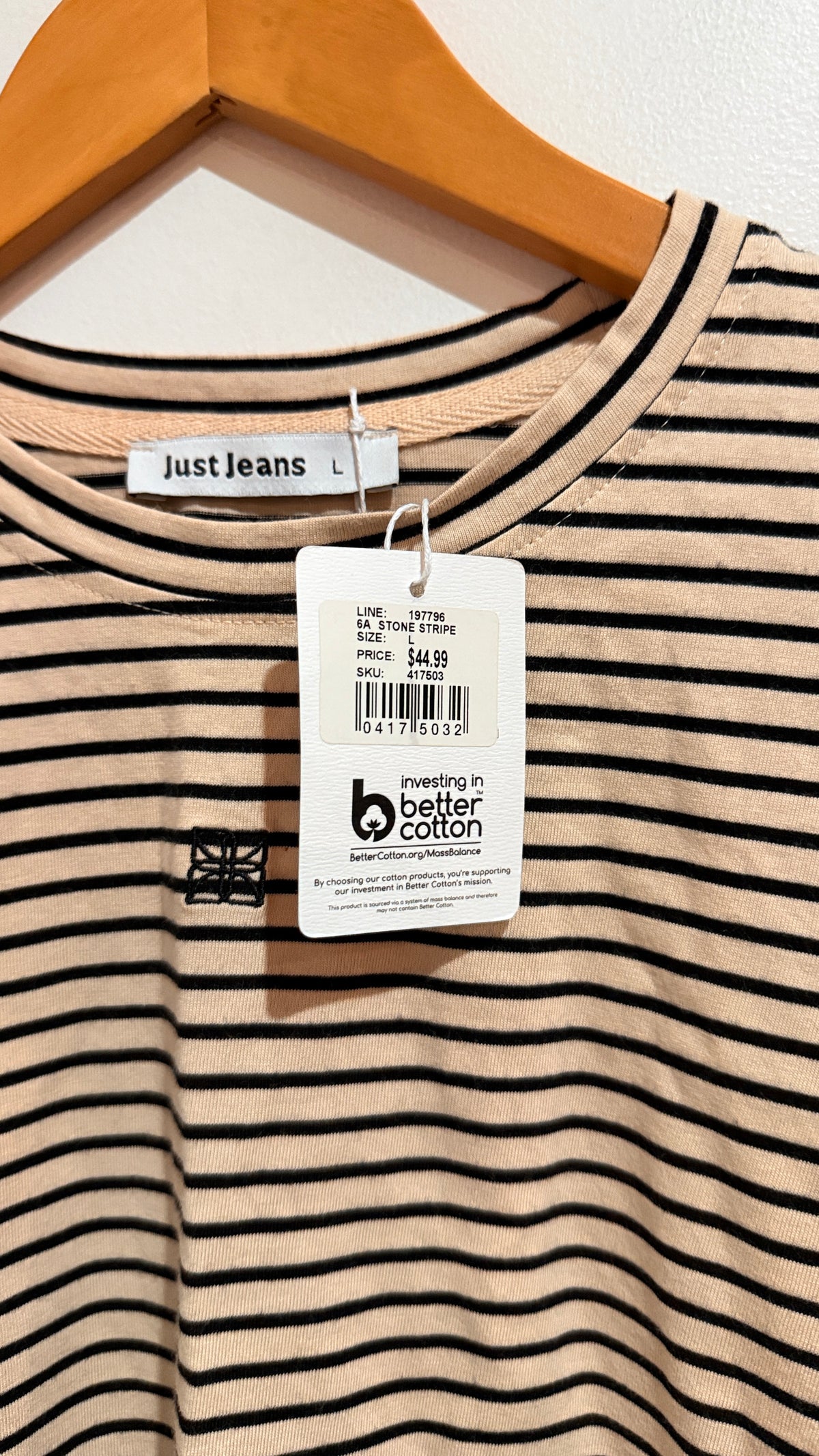 Just Jeans Stone Stripe Long Sleeve Top Size L