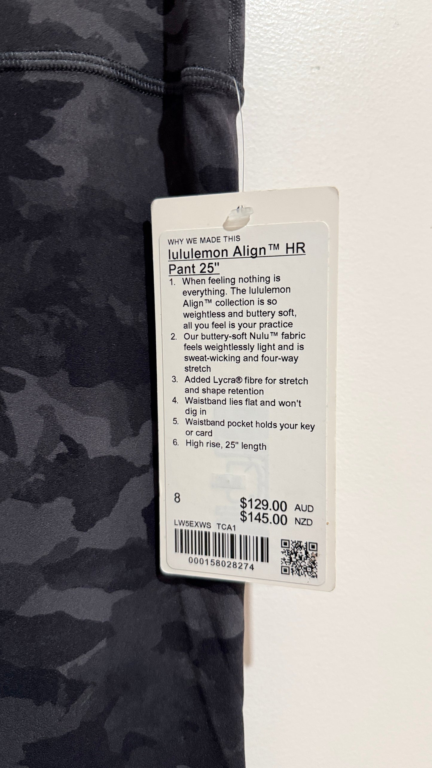 Lululemon Align High-Rise Pant 25” Black Camo Size 8