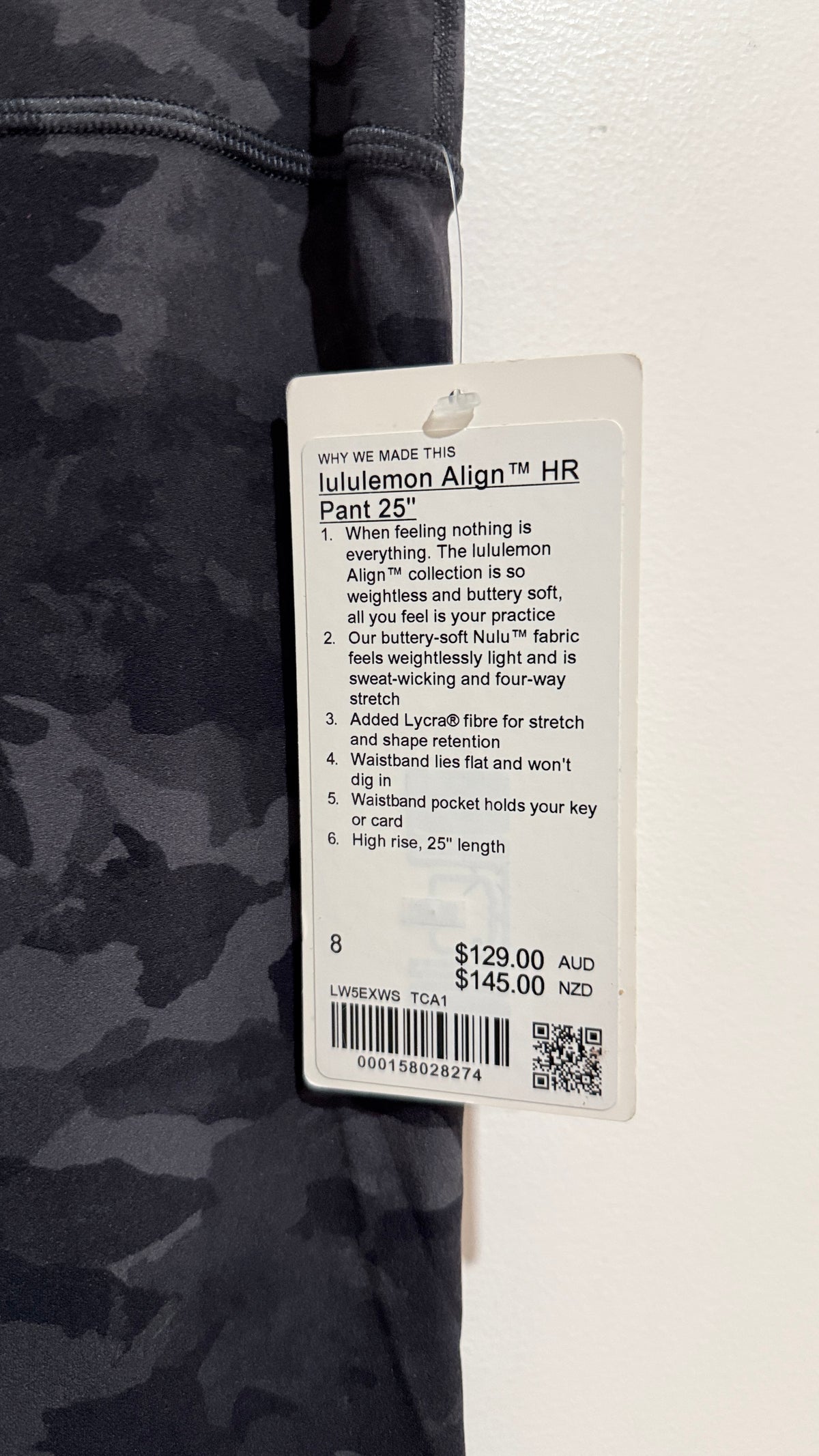 Lululemon Align High-Rise Pant 25” Black Camo Size 8