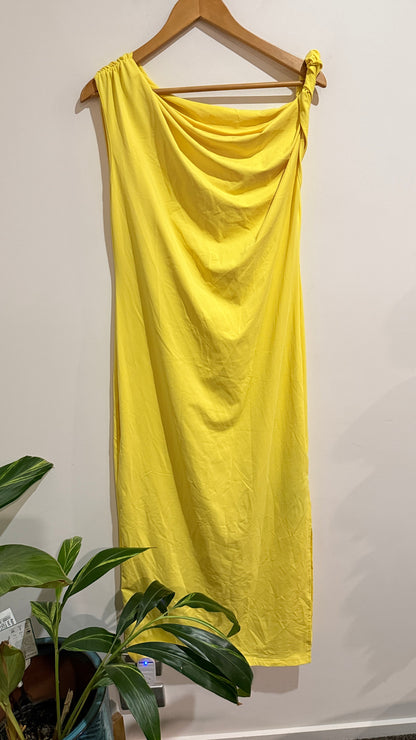 SHEIN Privé Yellow Asymmetric Draped Maxi Dress Size XL