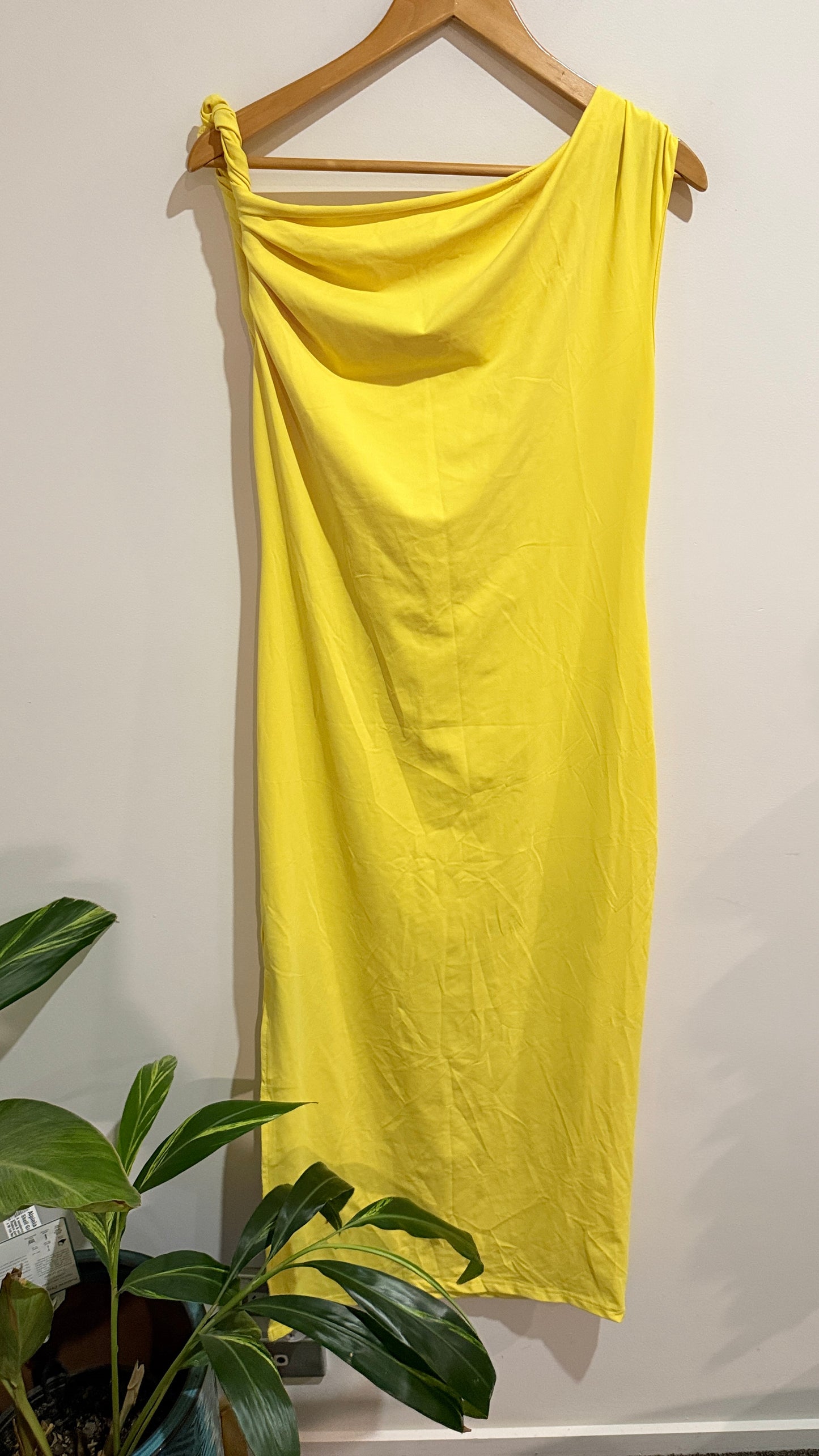SHEIN Privé Yellow Asymmetric Draped Maxi Dress Size XL