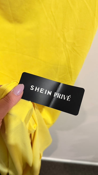 SHEIN Privé Yellow Asymmetric Draped Maxi Dress Size XL