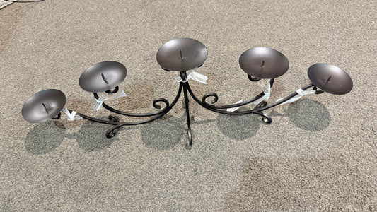 Five-Arm Black Metal Scroll Candelabra with Clear Bead Accents