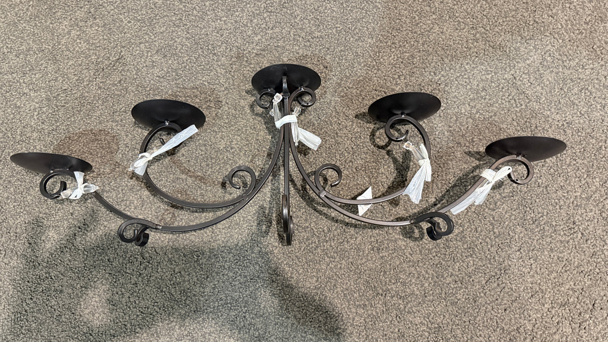 Five-Arm Black Metal Scroll Candelabra with Clear Bead Accents