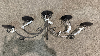 Five-Arm Black Metal Scroll Candelabra with Clear Bead Accents