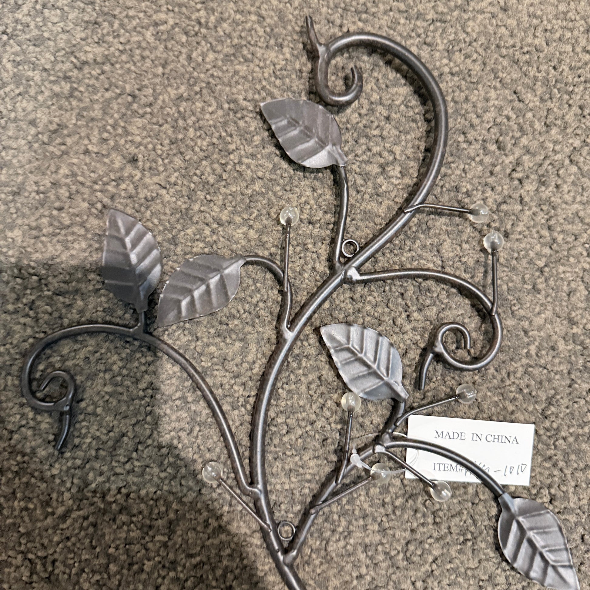 Pair of Black Metal Vine Wall Candle Sconces with Bead Accents
