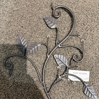 Pair of Black Metal Vine Wall Candle Sconces with Bead Accents