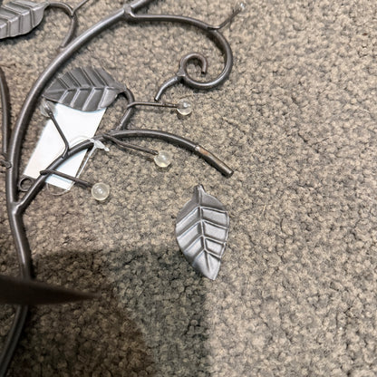 Pair of Black Metal Vine Wall Candle Sconces with Bead Accents