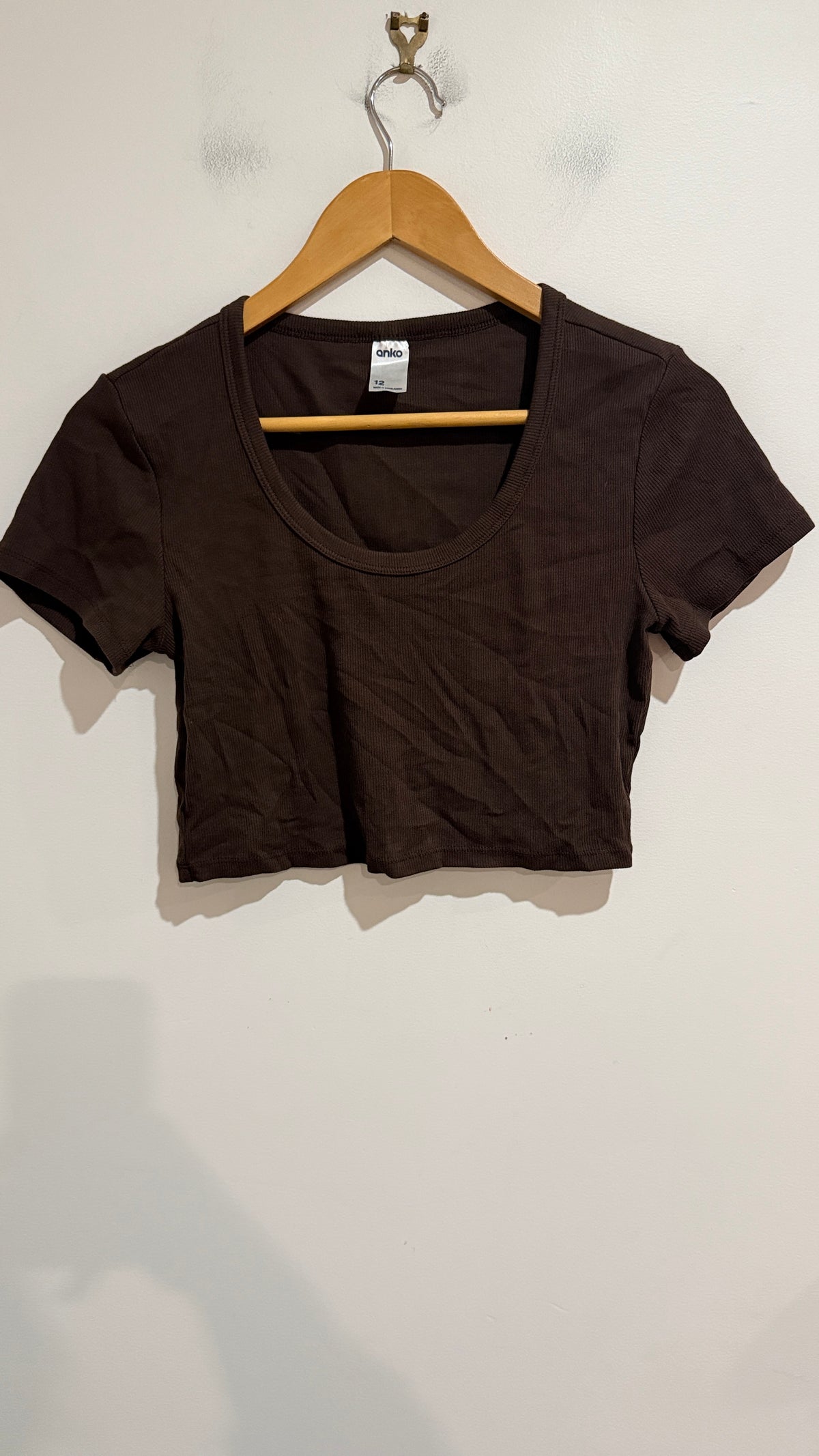 Anko Scoop Neck Ribbed Crop Tee Size 12