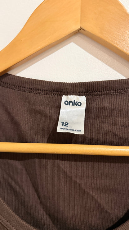 Anko Scoop Neck Ribbed Crop Tee Size 12