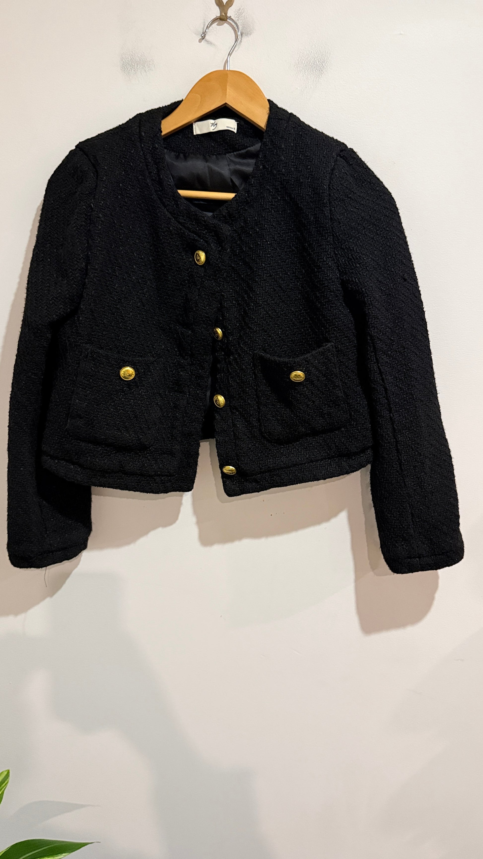 J&y Tweed Bouclé Cropped Jacket Size M U/arm-U/arm 48cm