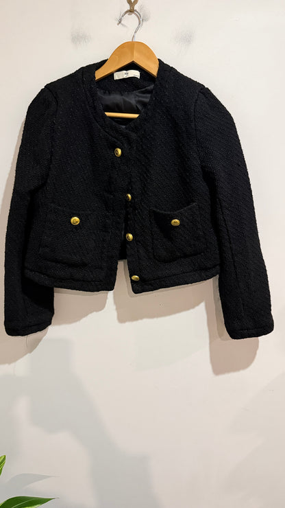 J&y Tweed Bouclé Cropped Jacket Size M U/arm-U/arm 48cm