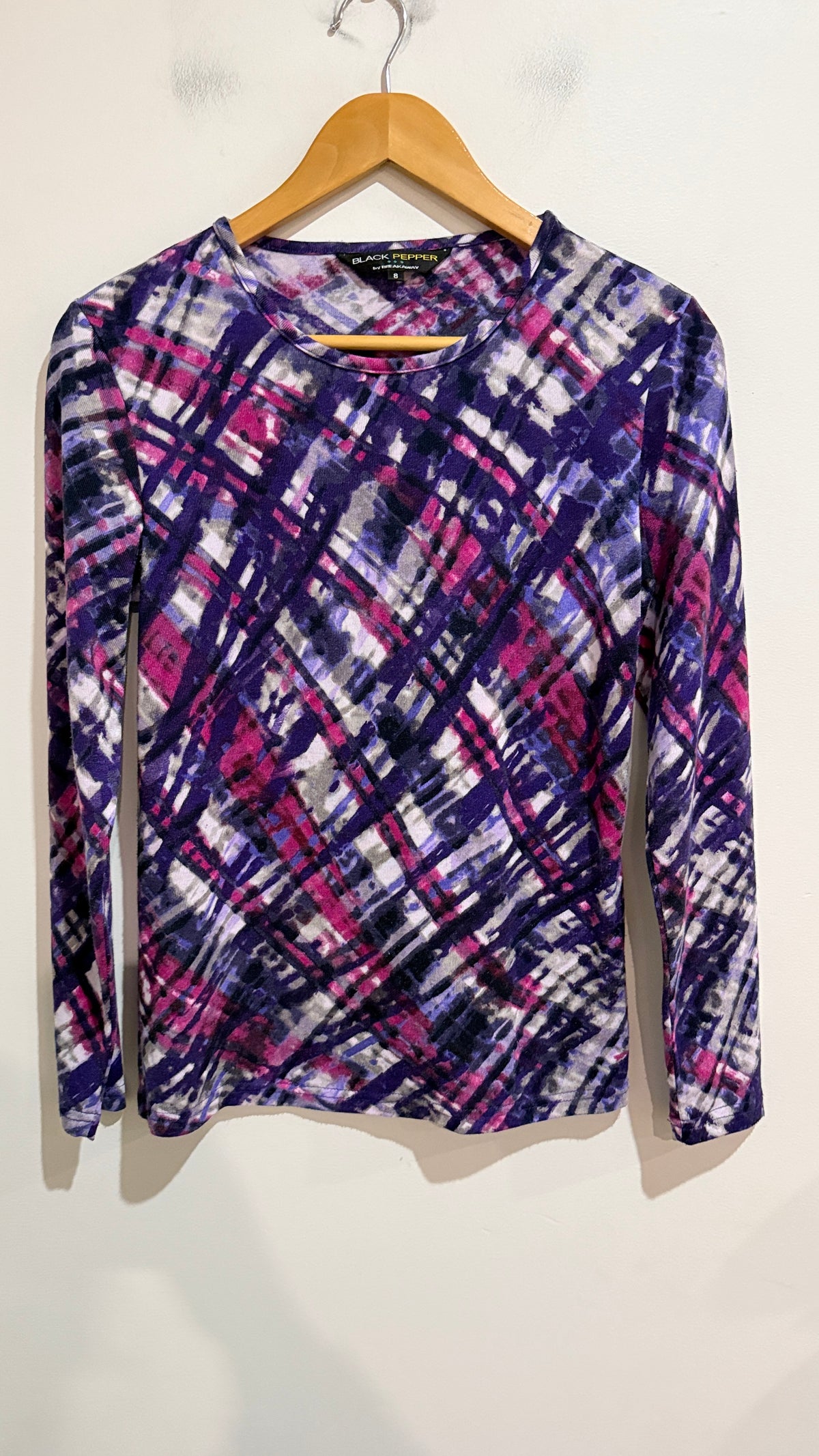Black Pepper By Breakaway Abstract Plaid Print Top Size 8