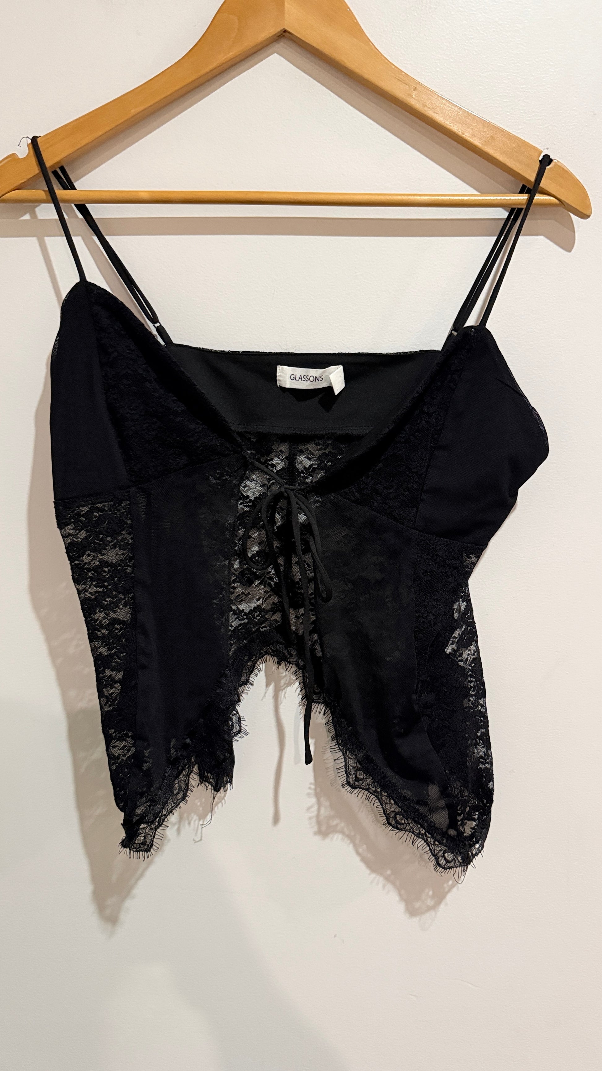 Glassons Black Lace Trim Tie Front Cami Size L